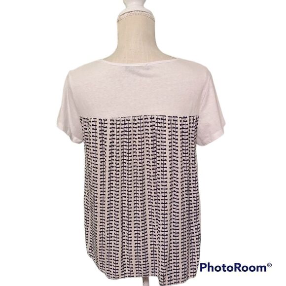 THML by Anthropologie blue white fence print short sleeves casual relaxed top - Picture 4 of 6